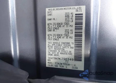 2021 Nissan Rogue Sv Fwd из США, поврежденный, VIN 5N1AT3BA7MC790349